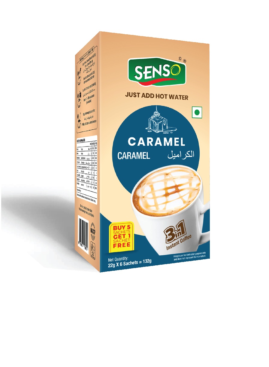 Caramel Coffee Premix, Hot & Cold Coffee, Premix Readymade pouch ( 5+1  free) - SENSO FOODS